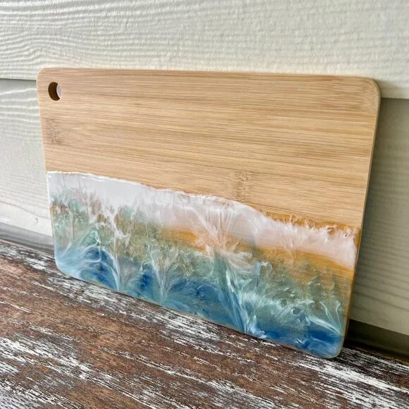 Ocean Waves Resin Wood Cutting Board Charcuterie Board Cheeseboard Beach House - Picture 7 of 7